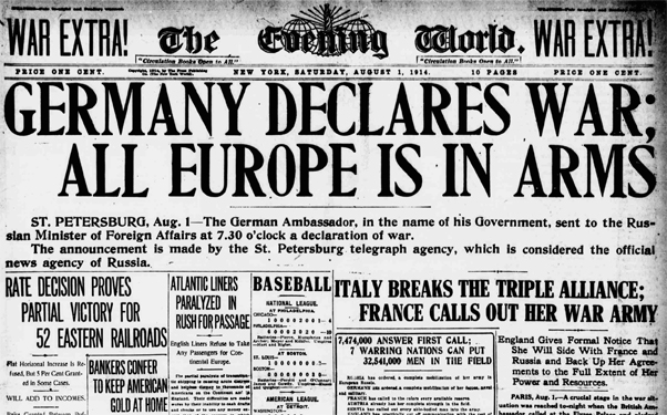 Germany and France declare war on each other on August 03, 1914
