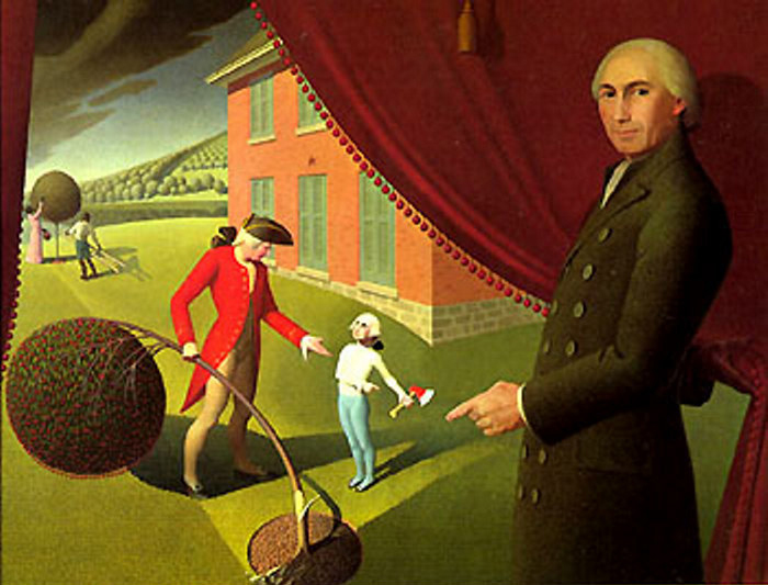 George Washington Chopping Down The Cherry Tree - Outhouse In The River