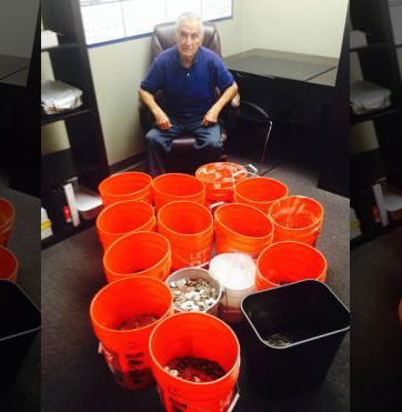 Insurer delivers bucketloads of coins to settle lawsuit by Los Angeles man