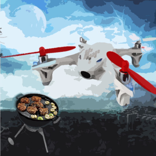 Man uses drone to cook steak on barbecue grill