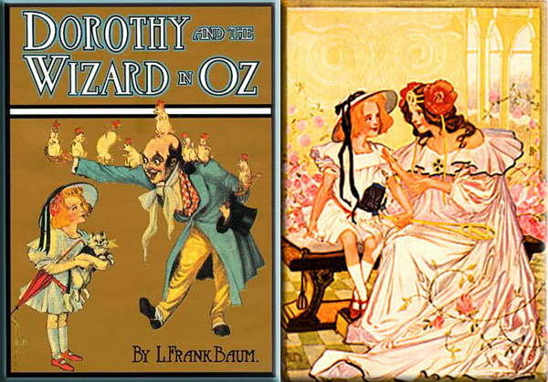 Dorothy and the Wizard in Oz - First edition coverr / “Dorothy and Ozma”, a watercolor plate from the book (1908)