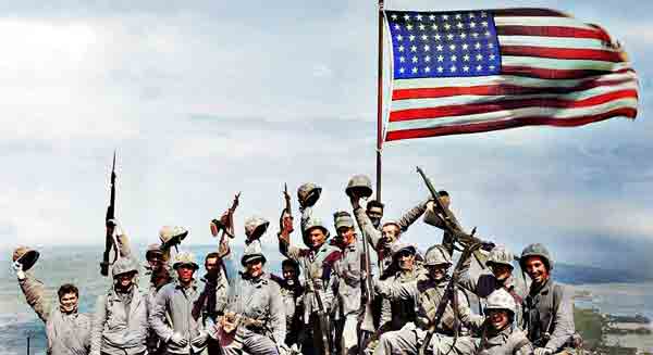U.S. flag raised on Iwo Jima on February 23, 1945
