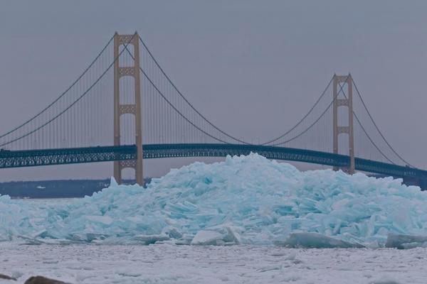 Blue ice spotted near Michigan's Mackinac Bridge